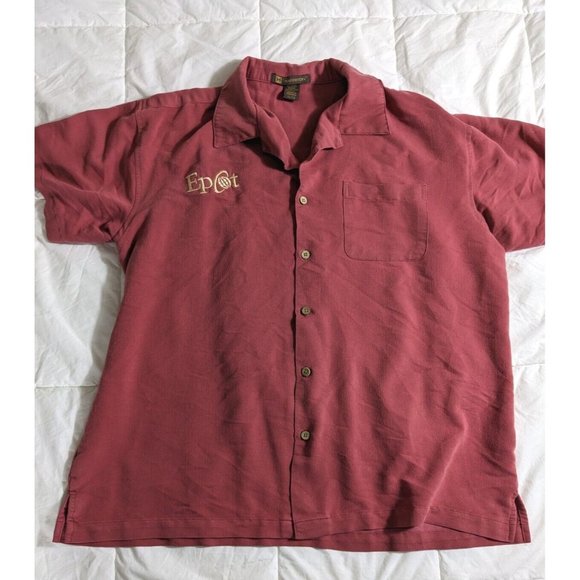 EPCOT DisneyWorld Disney Parks Mens Burgundy Button Up Textured Shirt Size XL - Picture 1 of 9
